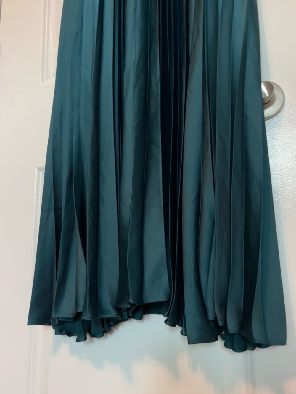 Abercrombie Pleated Maxi Dress Dark Teal Satin Slip Formal Size Small - Picture 10 of 15